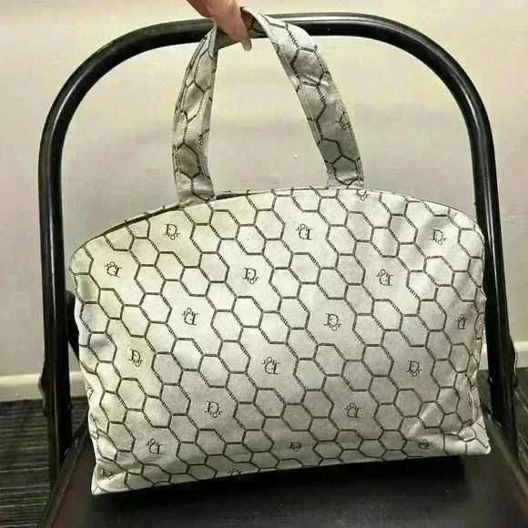 CHRISTIAN DIOR Vintage 80s Vanity Makeup Bag Silver Honeycomb - Sacs De Beauty - Picture 1 of 16